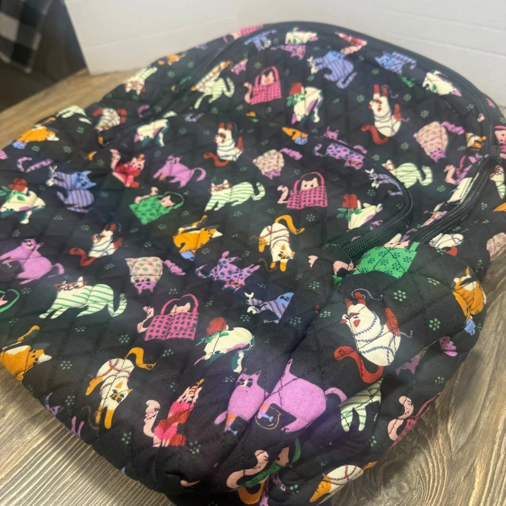 Vera Bradley Large Backpack In Cotton Herding Cats Black Fit Laptop 17